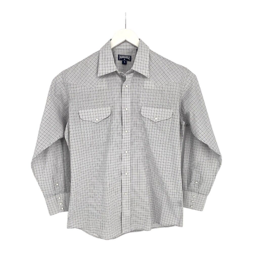 Panhandle Western Button Down Shirt Pearl‎ Snap Slim Fit Size 16 35 Plaid Men’s